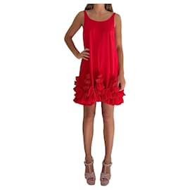 Fendi Red Sleeveless Silk Dress with Pleated Hem – Resort 2009
