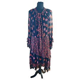 The Kooples Schwarzes Seidenkleid mit Blumenmuster