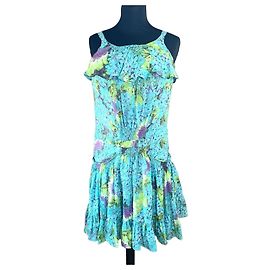Abito estivo in seta blu con motivi floreali Roberto Cavalli