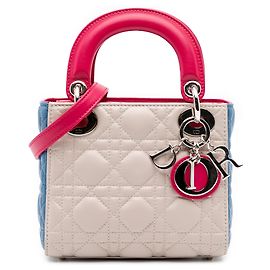 Dior Mini Tricolore in Pelle di Agnello Marrone Cannage Lady Dior