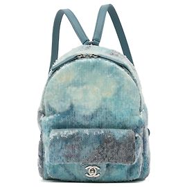 Chanel Mini Rucksack Wasserfall Blau aus Pailletten und Lammleder