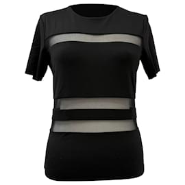 Camiseta de rayón negro con acentos de malla T Alexander Wang