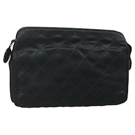CHANEL Bicolor Clutch Tasche Satin Schwarz CC Auth 136693
