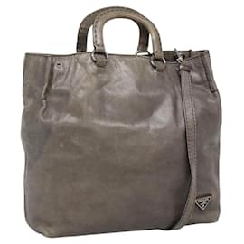 PRADA Borsa a Mano in Pelle 2 vie Grigio Argento Auth ar13717