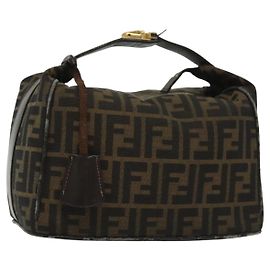 Pochette Vanity in Tela Zucca FENDI Nero Marrone Oro Auth 136534