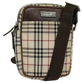 Borsa a Spalla Nova Check in Tela Beige e Argento di BURBERRY Auth bs28525