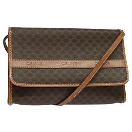 Céline Borsa a Spalla in Tela Macadam CELINE in Pelle PVC Marrone Oro Auth 137130