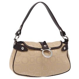 Borsa a mano Gancini in tela beige e argento di Salvatore Ferragamo Auth bs28514