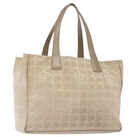 CHANEL Neue Reise Tote Tasche Nylon Beige Gold CC Auth ti3357