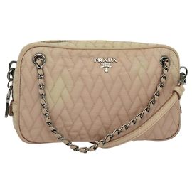 PRADA Ketten-Schultertasche Nylon 2in1 Rosa Silber Auth 129644