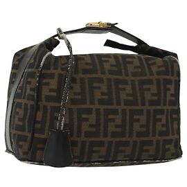 Pochette da Trucco in Tela Zucca FENDI Nero Marrone Auth 136971