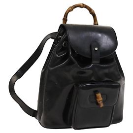 Mochila de Bambu GUCCI Esmalte Preto Prata 003 2034 0030 Auth 135553