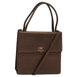 Borsa a mano in pelle Gancini 2 in 1 Salvatore Ferragamo marrone oro Auth BA4475