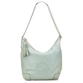 Borsa a spalla in pelle blu Soho con catena Gucci
