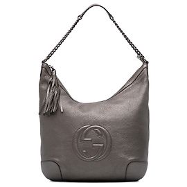 Bolso de Hombro Soho de Cuero Metálico Plateado de Gucci