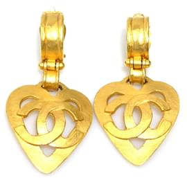 Orecchini in metallo dorato con cuore marchiato Coco di Chanel