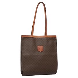 Céline CELINE Macadam Canvas Tote Bag PVC Braun Gold Auth 136856