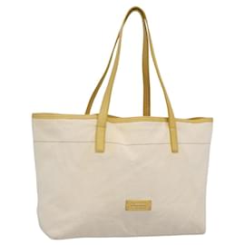 Burberry Tote Bag aus Canvas und Leder in Weiß mit gelb-goldenen Akzenten Auth ti3365