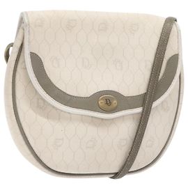 Borsa a spalla in tela a nido d'ape PVC bianco oro Christian Dior Auth 136116