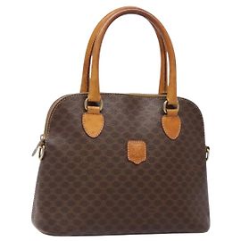 Céline Borsa a mano in tela Macadam CELINE in pelle PVC marrone oro Auth BA4505