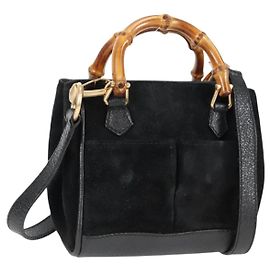 Borsa a Mano GUCCI Bamboo Suede 2way Nero Oro 007 1793 0238 Auth ki5837