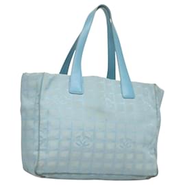 CHANEL Nuova Borsa Tote da Viaggio in Nylon Azzurro Chiaro Argento CC Auth 129655