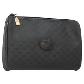 GUCCI Pochette Micro GG Supreme PVC Nero Oro Auth 133307