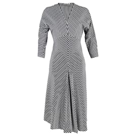 Maje Rava gestreiftes Twill-Midikleid aus schwarzer Viskose