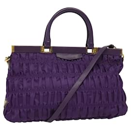 PRADA Borsa a Mano Nylon 2in1 Viola Oro Auth 137460