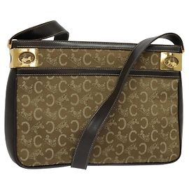 Céline Borsa a Spalla Celine C Sulky in Tela Beige Oro Auth 136204