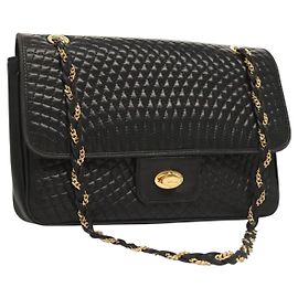 BALLY Borsa a Spalla in Pelle Trapuntata con Catena Nera Oro Auth BA4443