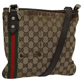 Borsa a Spalla Gucci GG Canvas Web Sherry Line Beige Oro Rosso 144388 Auth 136530