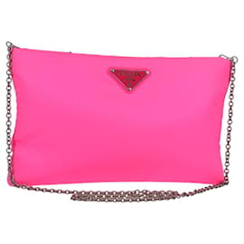 Borsa a spalla con catena Prada in nylon rosa argento autentica 134961M