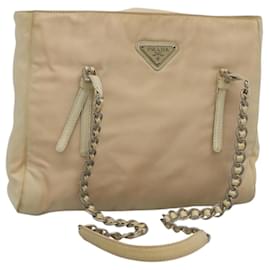 PRADA Borsa a Spalla con Catena Nylon Avorio Argento Auth 137031