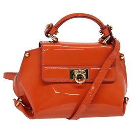 Borsa Salvatore Ferragamo Gancini in vernice 2way Arancione Oro Autentica 137418