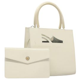 Borsa a mano Salvatore Ferragamo in pelle verniciata bianca e oro Auth BA4344