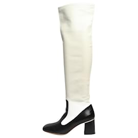 Zweifarbige kniehohe Lederstiefel in Weiß und Schwarz - Größe EU 39 - Céline