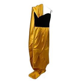 Vestido Christian Dior Theia de satén negro dorado amarillo