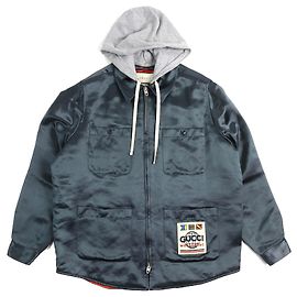 Chaqueta de algodón acetato con parche de logo Gucci WORLD WIDE