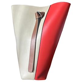 Céline Twisted Leder Handtasche Rot Beige Hellbraun