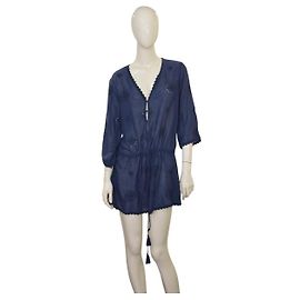 Abito tunica blu ricamato Melissa Odabash con maniche 3/4 Abito bodycon Taglia unica