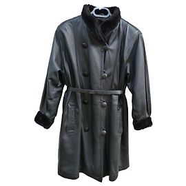 Abrigo Trench Jean Louis Scherrer Negro de Cuero de Cordero