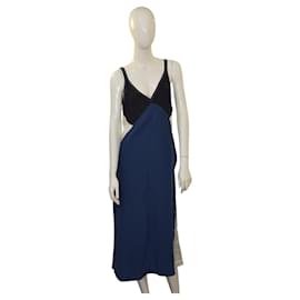 Rag & Bone Colorblock Silk Slip Dress Blue Black & White – Size 6 - open V back