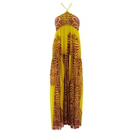 Vestido maxi plisado halter Jean Paul Gaultier Amarillo y Morado