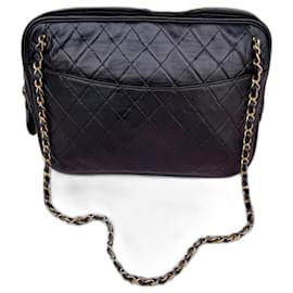 bolso cruzado/hombro de cuero de cordero acolchado vintage negro de Chanel