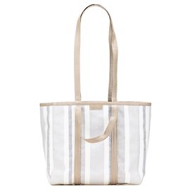 Borsa shopper Barbes East West in pelle di vitello intrecciata grigia media di Balenciaga