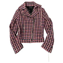 Autre Marque Giacca Biker BILL TORNADE Tweed Rosso e Blu Lana