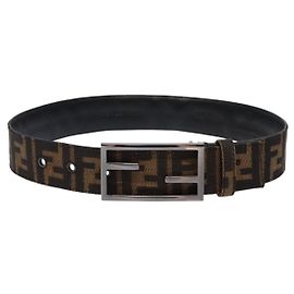 FENDI Zucca Canvas Gürtel Schwarz Braun Auth 133498