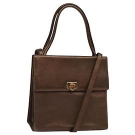 Borsa a mano Gancini in pelle 2 in 1 bronzo oro Auth BA4340 di Salvatore Ferragamo