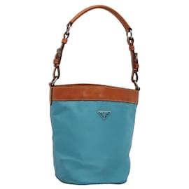 Borsa a Spalla PRADA in Nylon Pelle Argento Blu Auth 135381